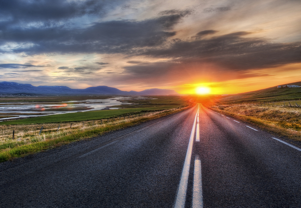 Sunset over the open road